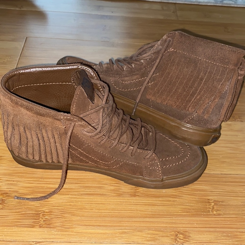 Vans Hi Top Skate Sneakers 7.5 Brown Suede Fringe
